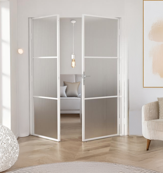 Industrivägg pardörr linjerat vit