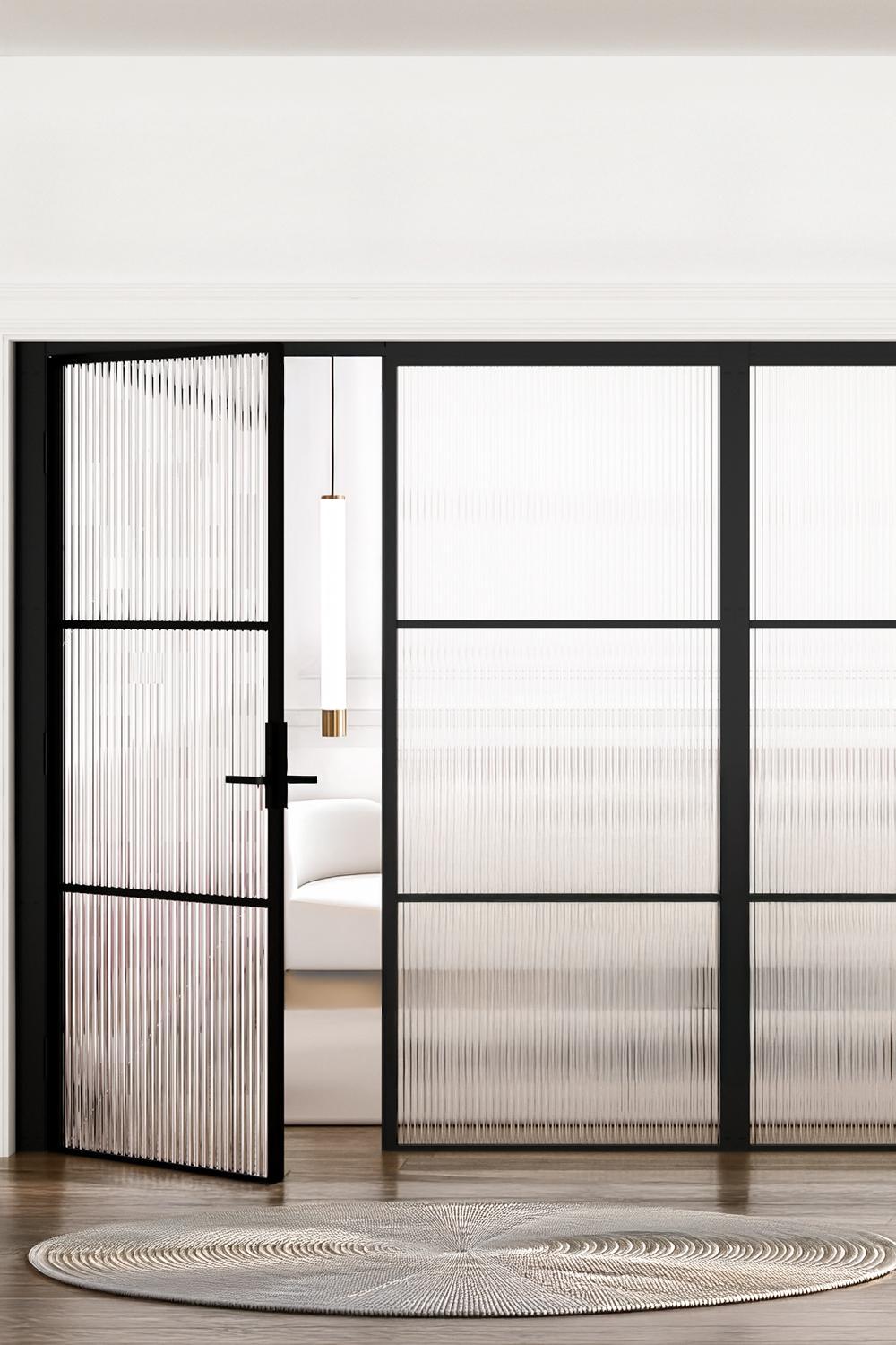 Industrivägg dörr + 2 väggar svart linjerat