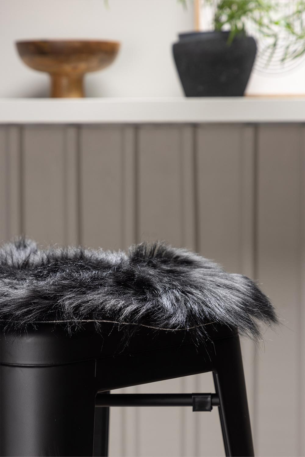 Katy Polyester Fake Fur - 34*34-  -Round-Black