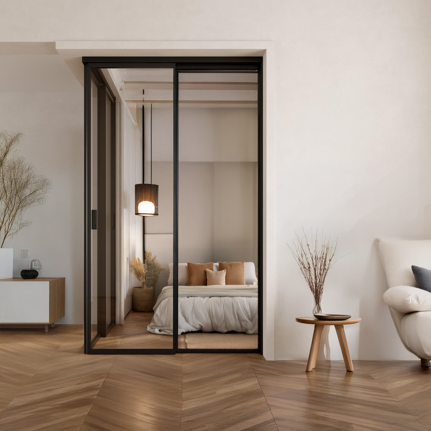 Skjutdörrar 4 st topphängd hörnmodell H 240 cm