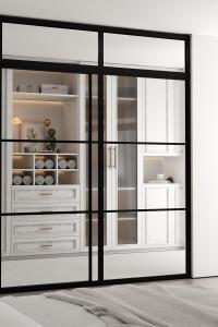 Skjutdörr + vägg + ovanliggare svart