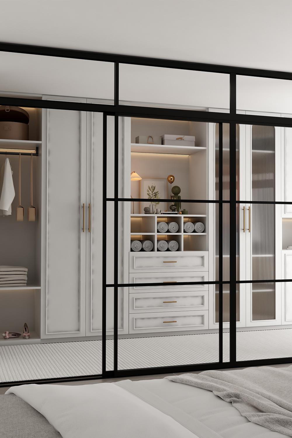 Sliding door 1 door + 2 walls + overhang black