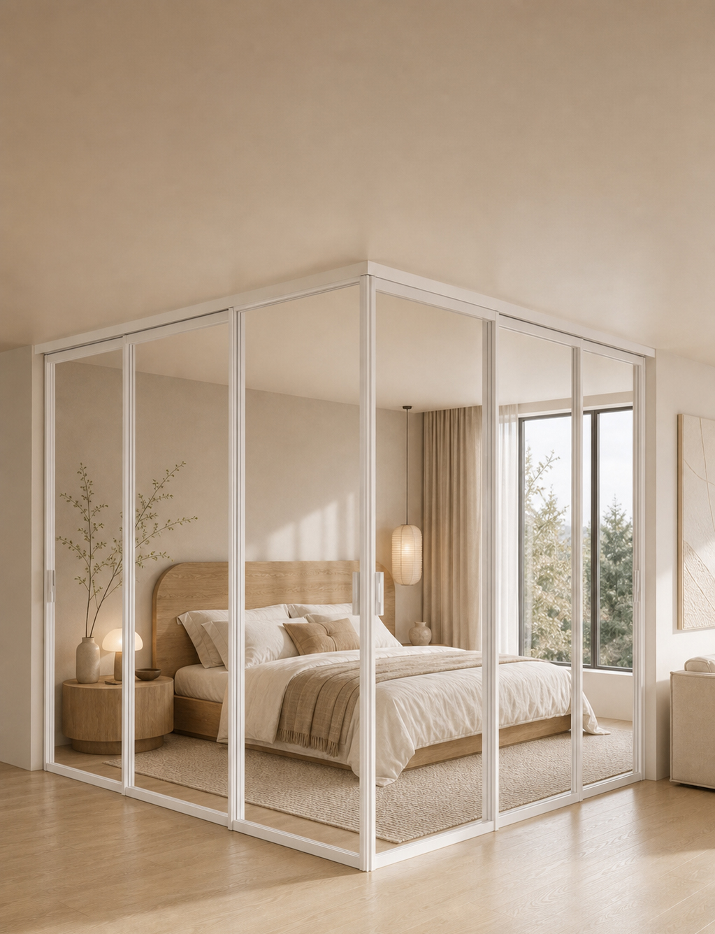 Skjutdörrar 6 st topphängd hörnmodell vit H 240 cm