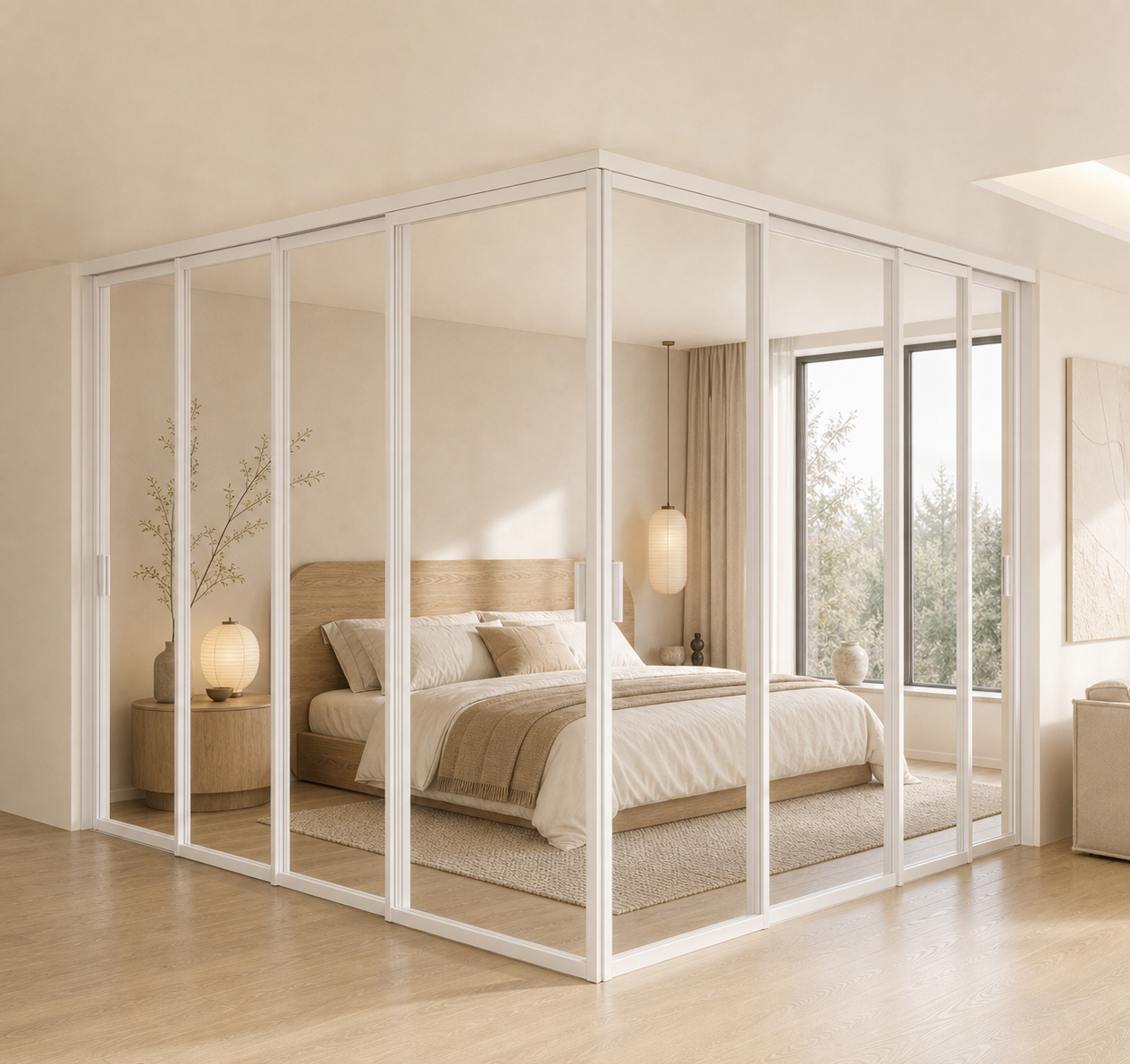 Skjutdörrar 8 st topphängd hörnmodell vit H 240 cm