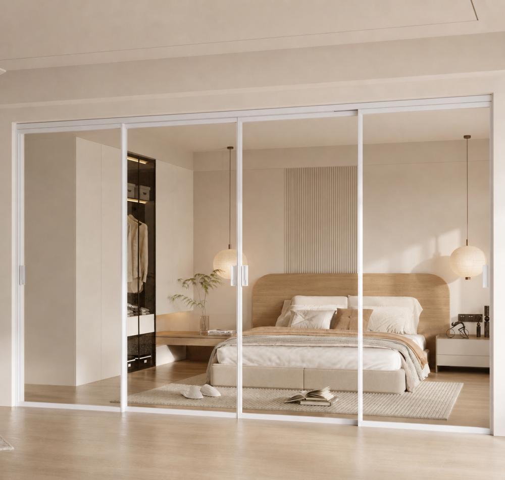 Skjutdörr 4 skjutdörrar vit topphängd H210cm