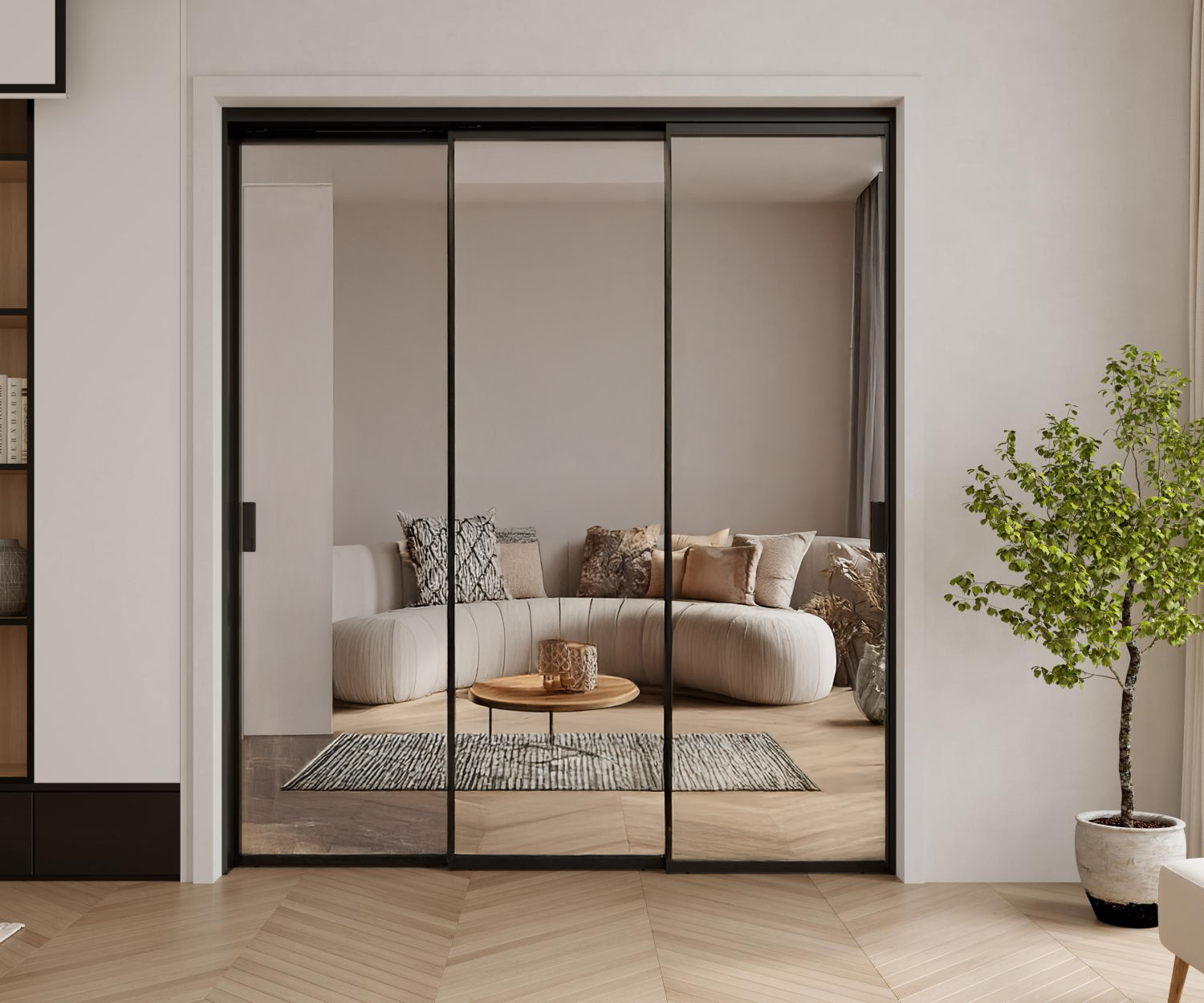 Skjutdörr 3 skjutdörrar svart topphängd H 240 cm