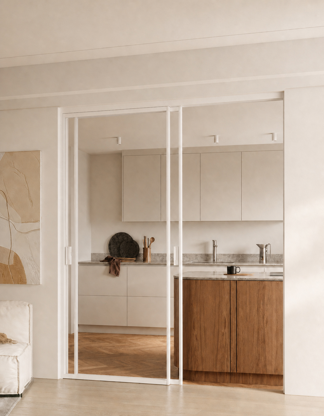 Skjutdörr 2 skjutdörrar vit topphängd H 240 cm