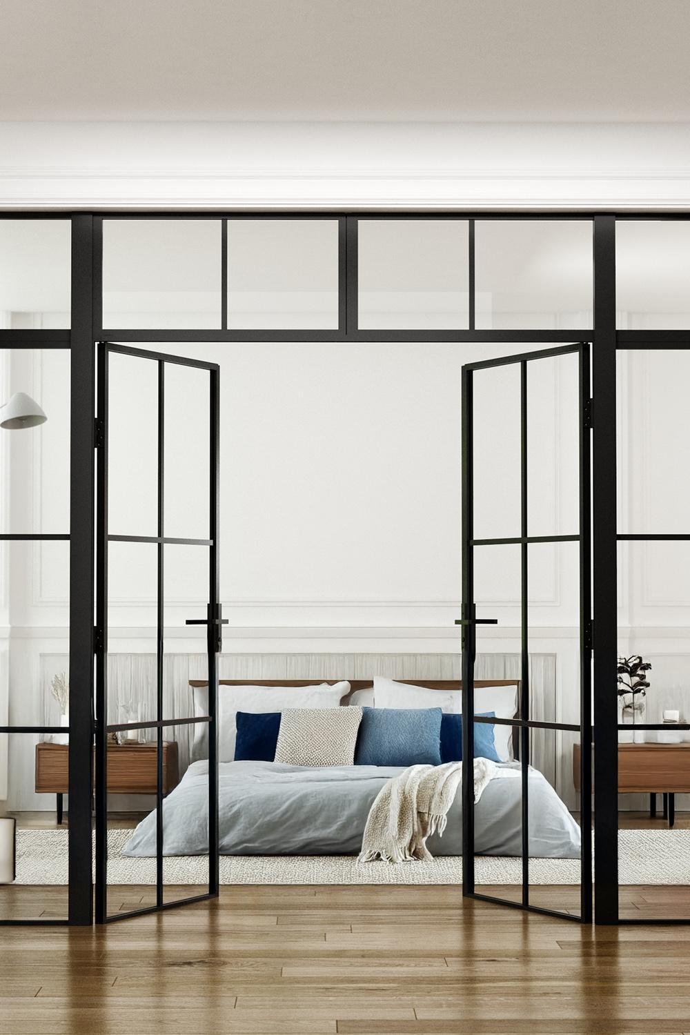 Industrivägg 2 dörrar + 2 väggar överliggare svart