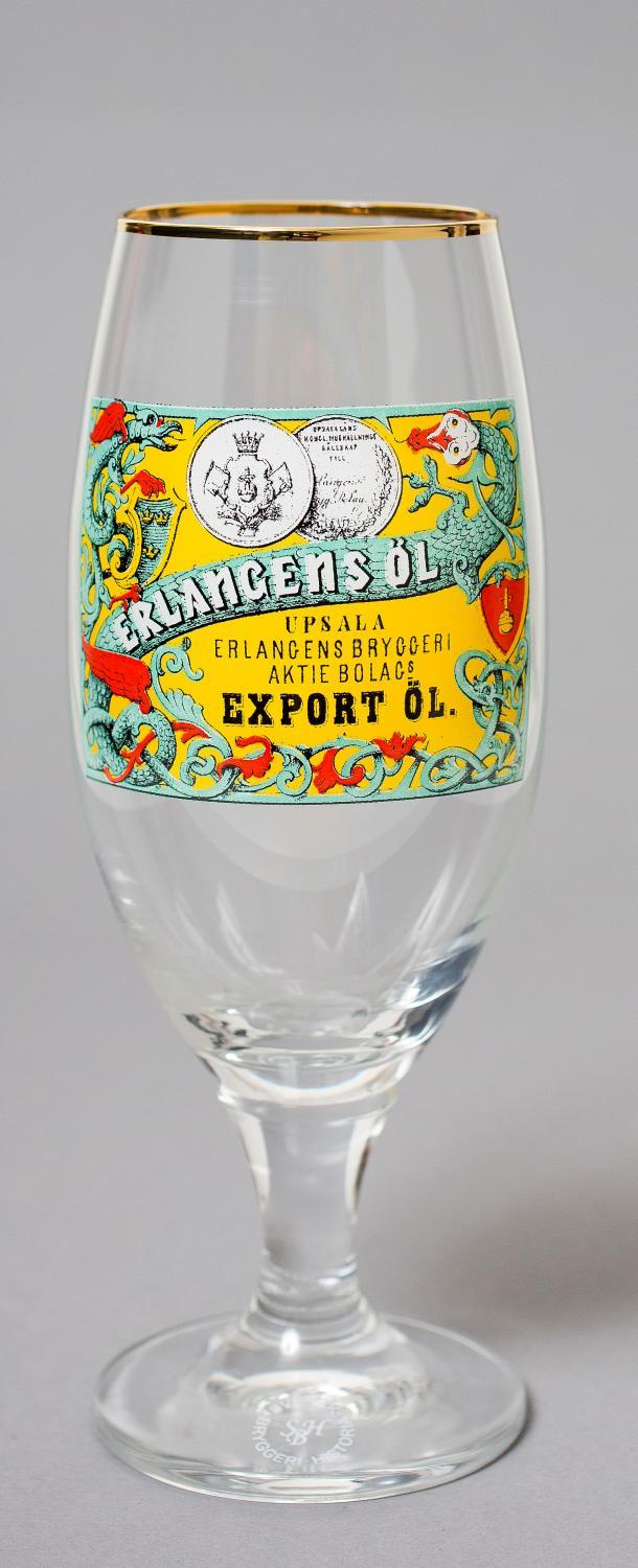 Erlangens Bryggeri AB - Uppsala, 6 unika ölglas med en antik etikett till ett kanonpris