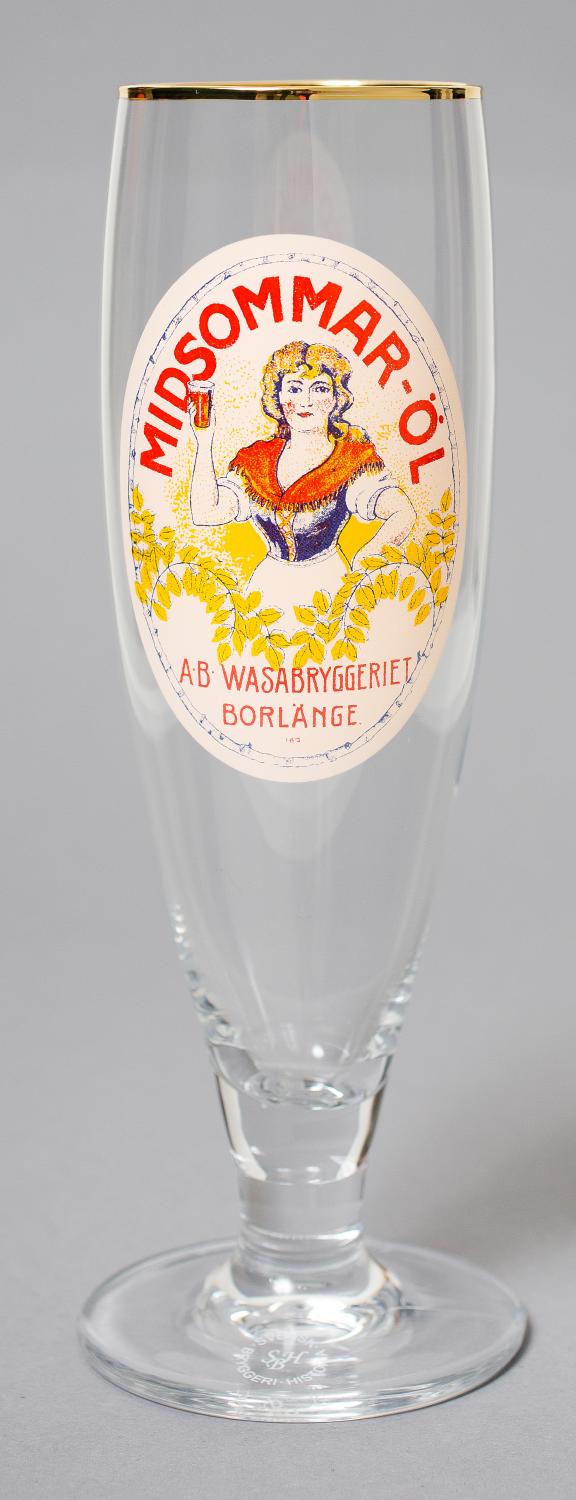 AB Wasabryggeriet - Borlänge, 6 unika ölglas med en antik etikett till ett kanonpris