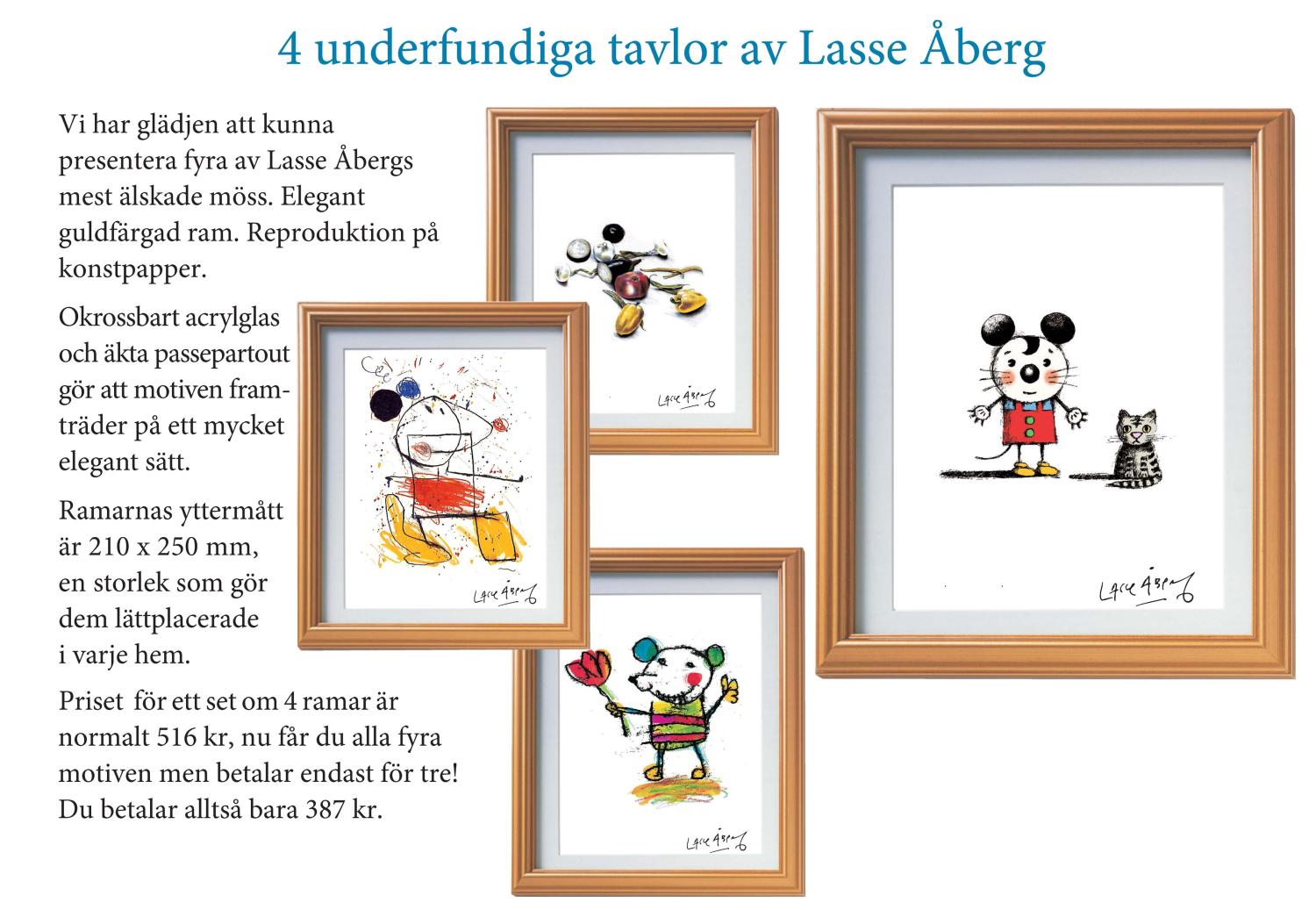 4 underfundiga tavlor av Lasse Åberg (serie 1) - Få 4 motiv, betala för 3!