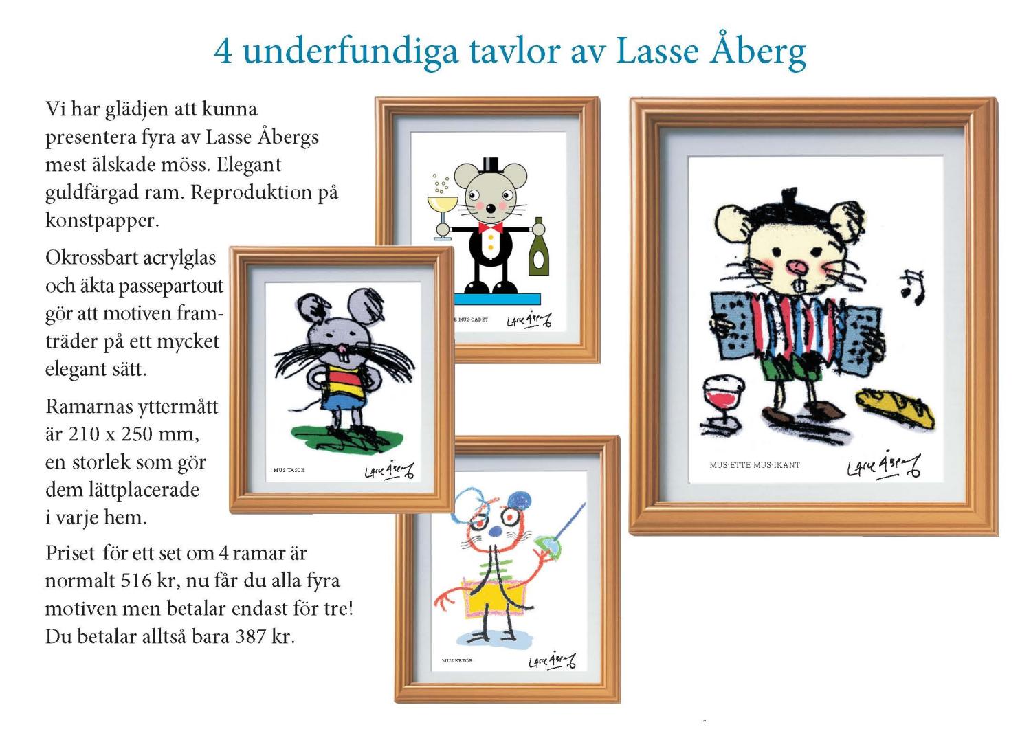 4 underfundiga tavlor av Lasse Åberg (serie 2) - Få 4 motiv, betala för 3!