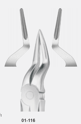 Tooth forceps for upper roots, long pattern narrow beaks