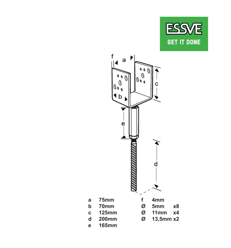 STOLPSKO JUSTERBAR  75X70X125X4,0/115-165/200 FZV