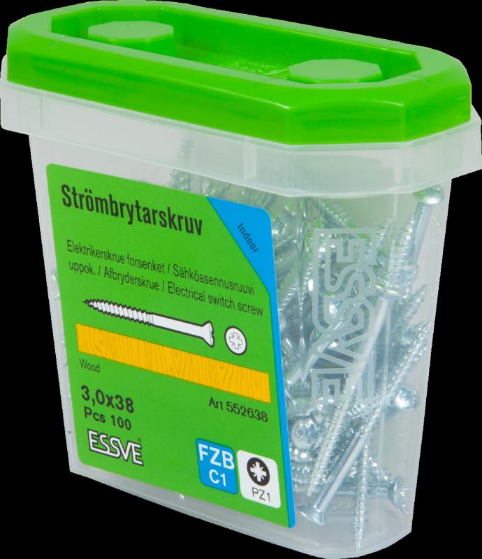 STRÖMBRYTARSKRUV KULLERFÖRS. 3,0X38/20 ELFÖRZINKAD