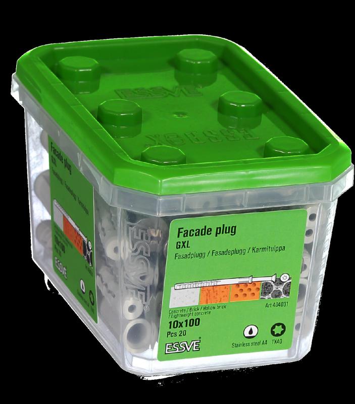 Fasadplugg GXL inkl. skruv, försänkt huvud, rostfri syrafast A4