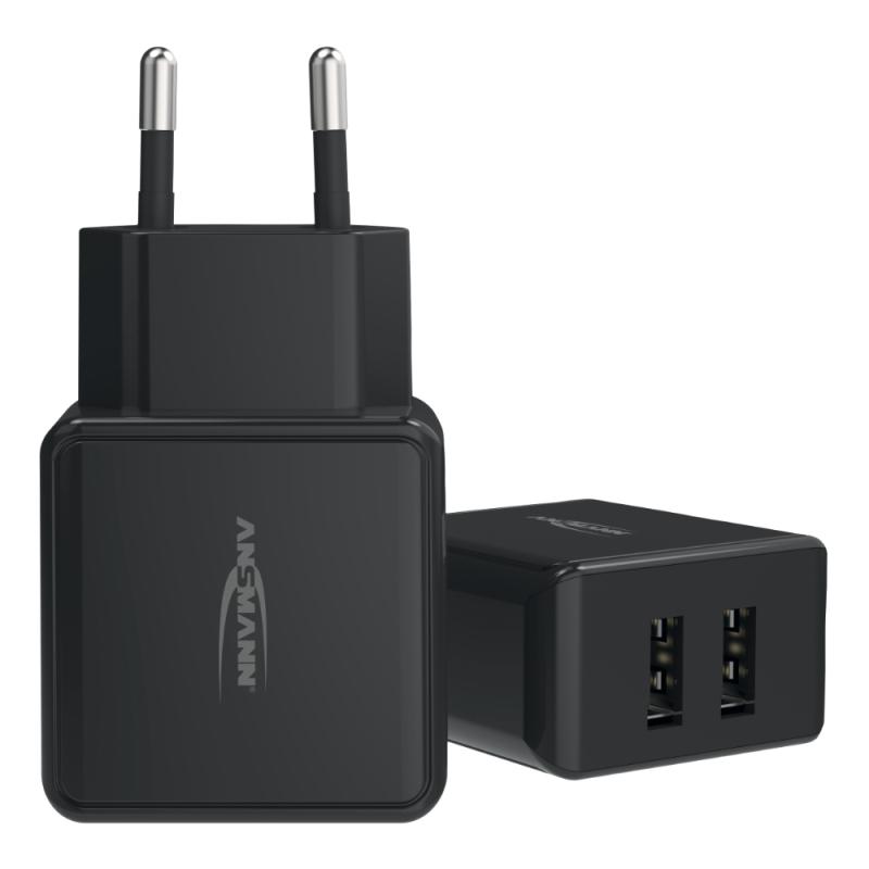 VÄGGLADDARE 2XUSB A 12W SVART