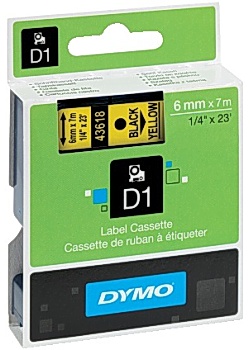 Dymo Tape D1 6mm Svart på Gul