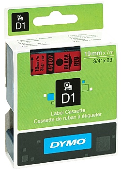 Dymo Tape D1 19mm Svart på Röd