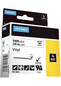 Dymo Tape Rhino Vinyl 9mm x 5,5m Svart/Vit