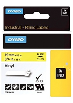 Dymo Tape Rhino Vinyl 19mm x 5,5m Svart/Gul (fp om 5 st)