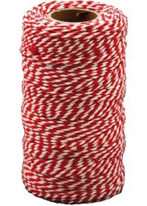 PLAYBOX Bomullssnöre 100m x 2mm Röd/vit (rulle om 1 st)