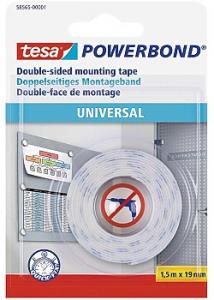 tesa® Dubbelsidig fästtejp, Powerbond® Universal, vit, 19 mm x 1,5 m, 58565 (rulle om 1.5 m)