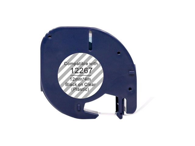 Tape Plast 12mm Svart på Transp