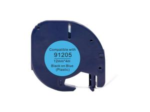 Tape Plast 12mm Svart på Blå