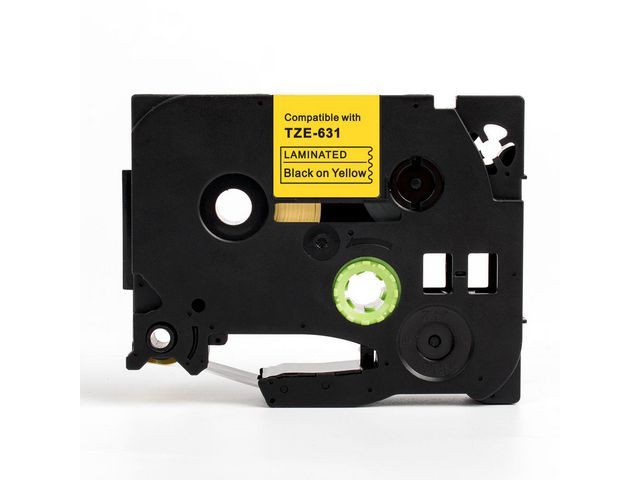 Tape 12mm TZe-631 Svart på Gul