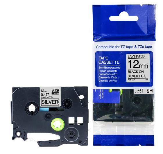 Tape 12mm TZe-931 Svart på Silver