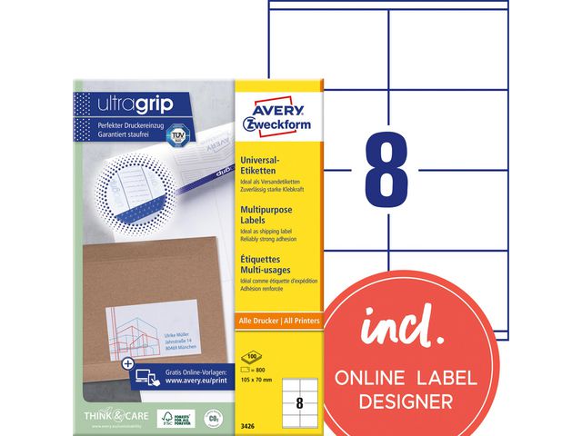 Etikett AVERY Ultragrip 105x70mm 1000/FP