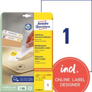 Etikett AVERY Avtagbar 210x297mm 30/FP