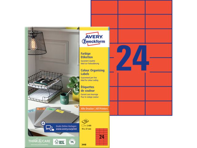 Etikett AVERY 70X37MM RED 2400/FP