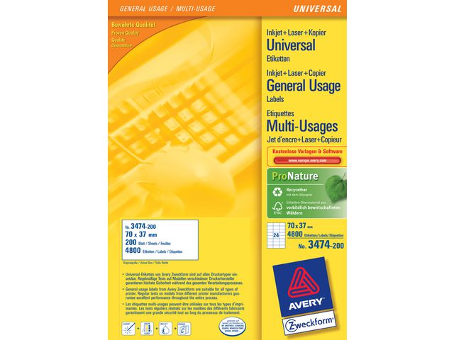 Etikett AVERY LAB 70X37MM 4800/FP
