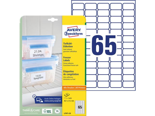 Etikett AVERY FREEZER 38.1X21.2 1625/FP