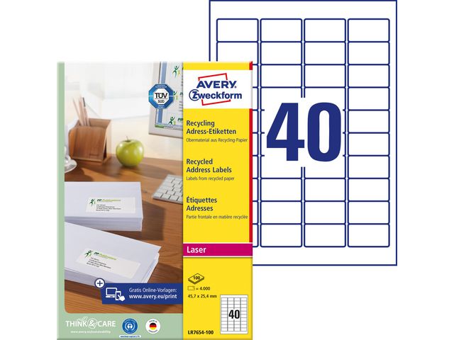 Etikett AVERY RECY 457X254 4000/FP