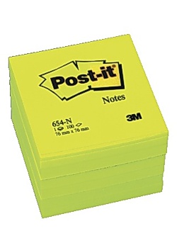Post-it® Notes neon 76x76mm gul (block om 100 blad)