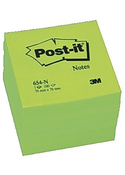 Post-it® Notes neon 76x76mm grön. (block om 100 blad)