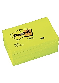 Post-it® Notes neon 76x127mm gul (block om 100 blad)