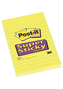 Post-it® Notes SuperSticky li.102x152 gul (block om 75 blad)