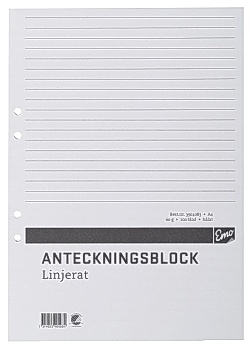 Anteckningsblock A4 100 blad linj hål TF