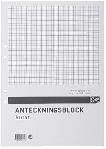 Anteckningsblock A4 100 blad rut hål TF