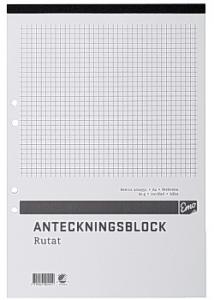 Anteckningsblock A4 100 bl rut hål perf