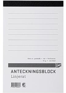 Anteckningsblock A6 100 blad linj perf