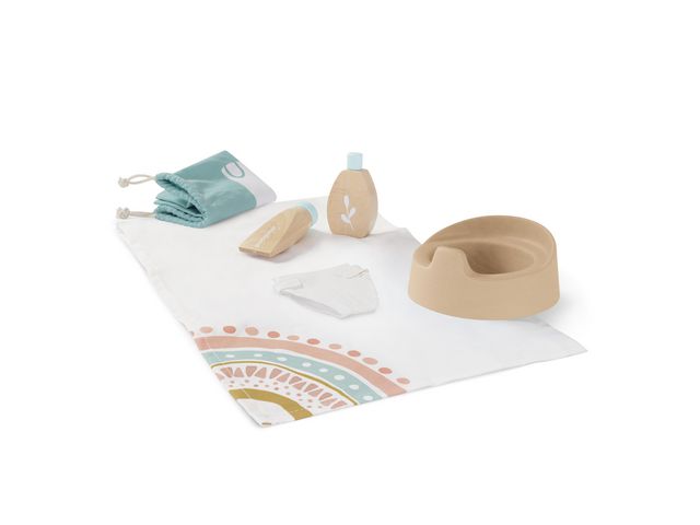 Potta set till docka i trä 6 delar