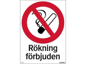 Skylt Rökning förbjuden alum. 210x297mm