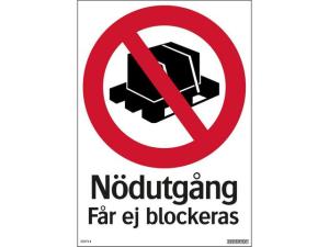 Skylt Nödutgång får ej blockeras 210x297