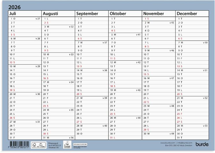 Väggkalender Väggblad A4 26/27