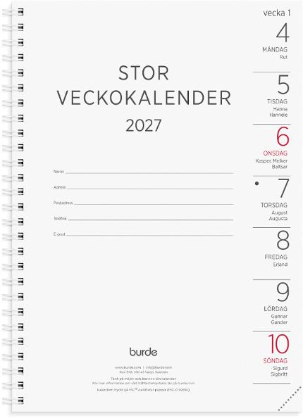 Stor Veckokalender 2027 refill